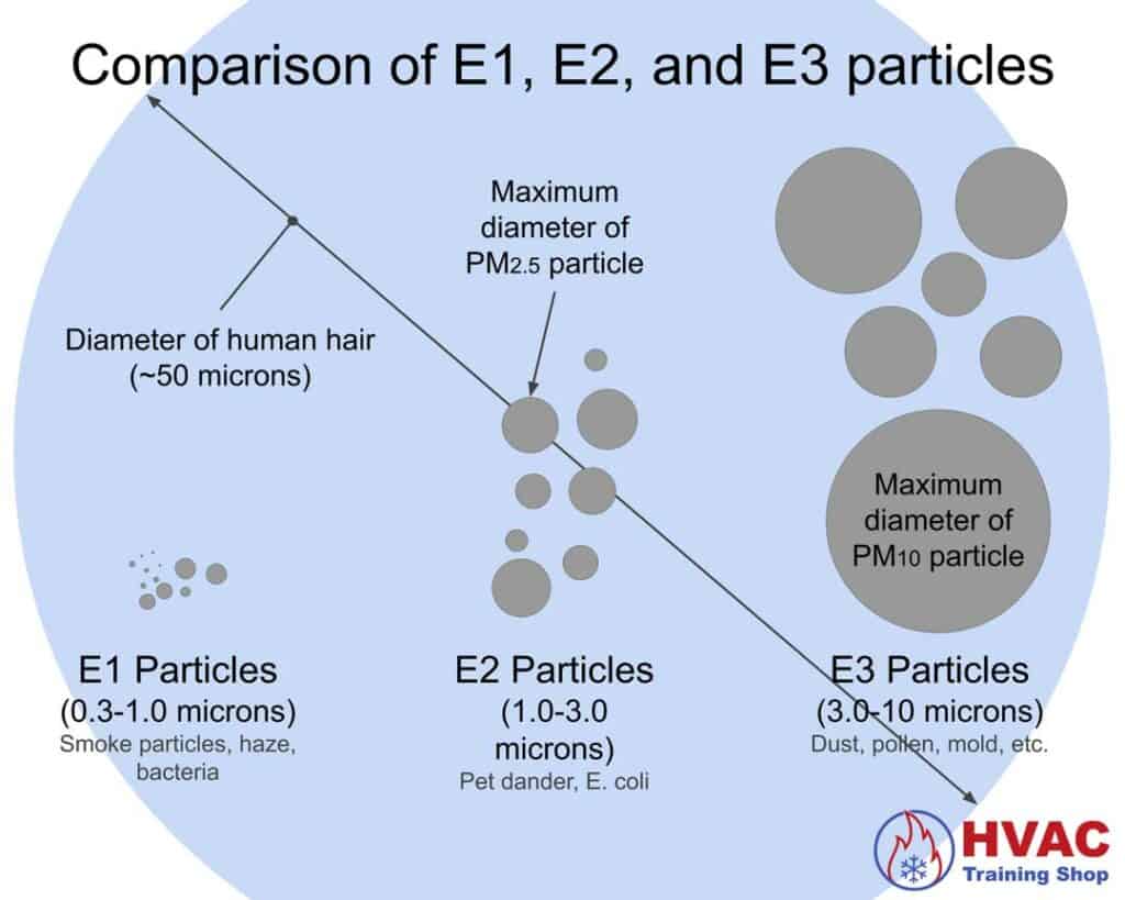 Size comparison of E1, E2, and E3 particles