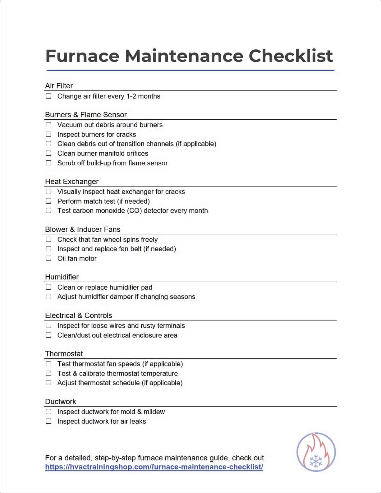 Furnace Maintenance Checklist