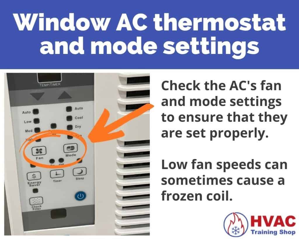 Window AC thermostat and mode settings