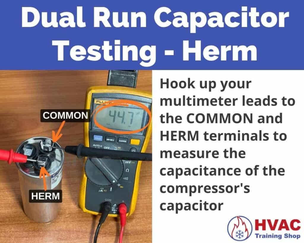 AC dual run capacitor testing method for herm compressor