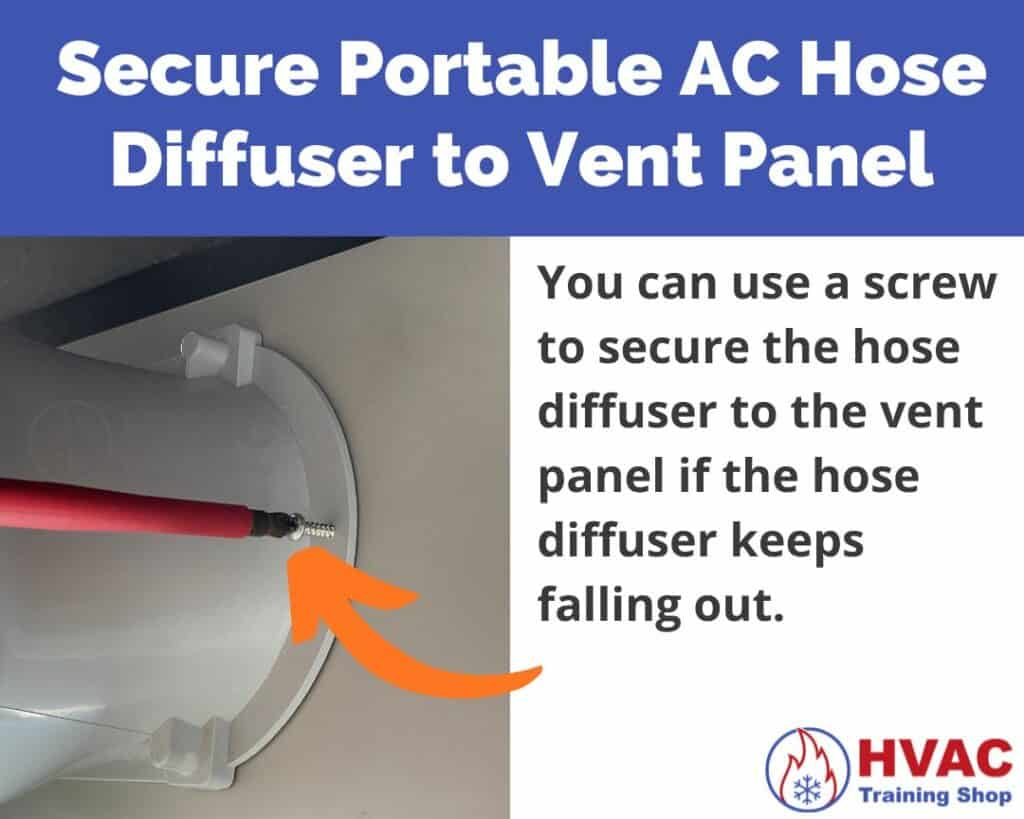 secure portable ac hose diffuser to vent panel