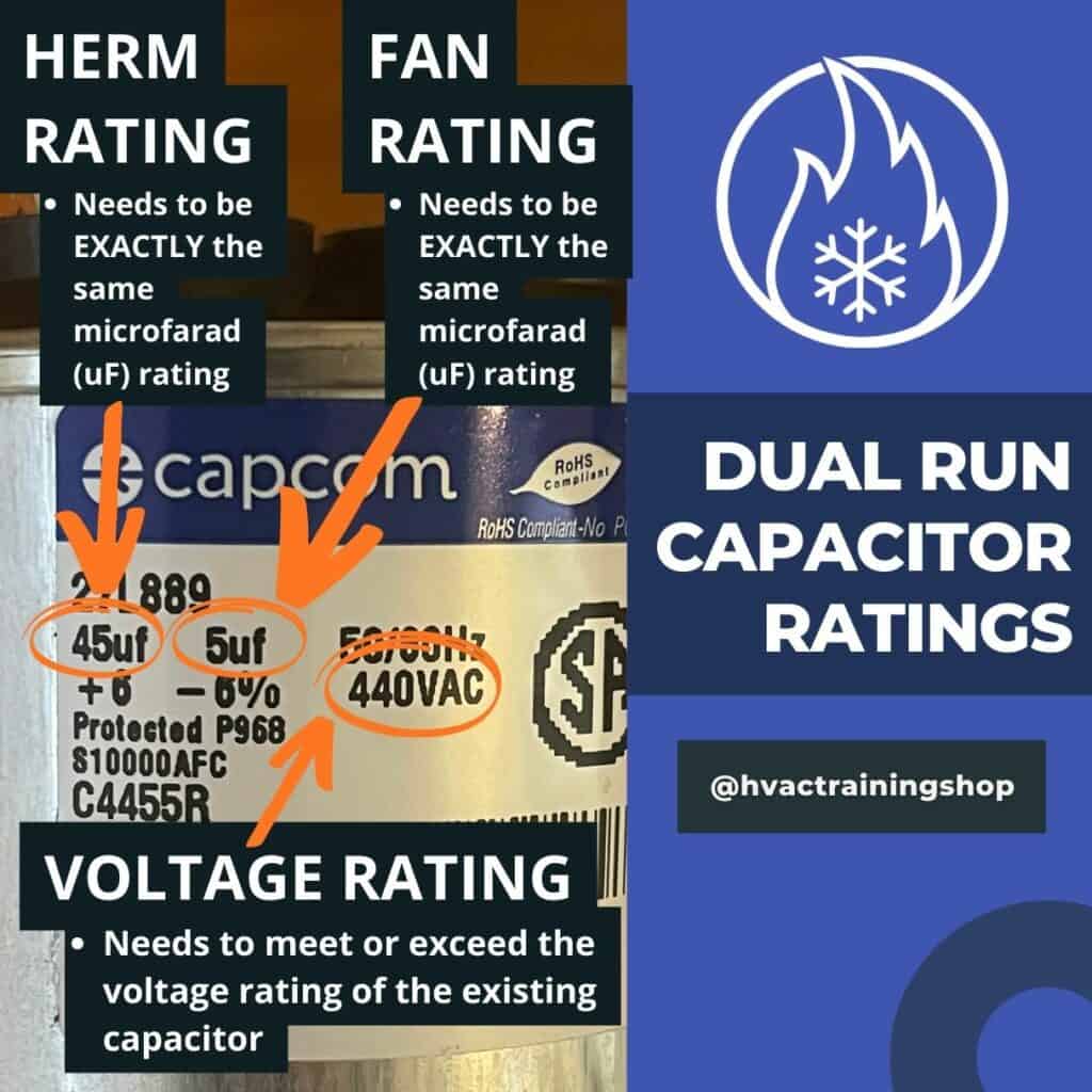 Dual run capacitor ratings label